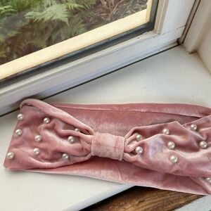 Anthropologie Pink Velvet Pearl Knot Headband